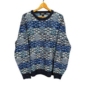 Montechiaro Italy Textured Knit Sweater XL Blue Coogi Style Luxe Streetwear